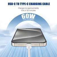 Câble de charge USB C en nylon Cantell 60W 1M, câble de charge rapide Type C vers Type C pour chargeur iPhone 16