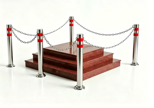Borne de sécurité en acier inoxydable 304 avec chaîne et bande réfléchissante rouge pour parcs d'attractions et espaces publics - Product Image 5