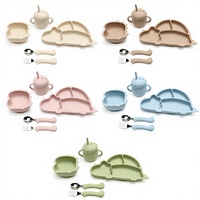Ensemble d'alimentation pour bébé OEM/ODM, dinosaures, assiette à ventouse, bol, cuillère, fourchette, 5 pièces, 0-12 mois, pour tout-petits, enfants, facile à nettoyer