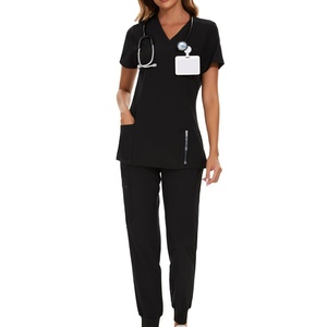 Women's Stretch V-Neck Nurse <b>Scrub</b> <b>Top</b> & Jogger Pant Set with 8 Pockets 100% Polyester Hospital <b>Scrubs</b> - Product Image 5
