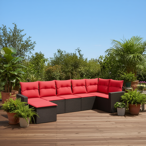 Set di divani da giardino in polyrattan marrone, 7 pezzi con cuscini, mobili da esterno dal design moderno - Product Image 2