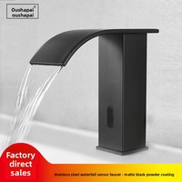 Robinet de lavabo automatique à induction en acier inoxydable noir à trou unique, à poser sur le comptoir, nouveau robinet à détection infrarouge