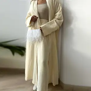 2023 moda tela de algodón transpirable vestidos de mujer ropa islámica modesto Abaya Cardigan Abaya mujeres vestido musulmán