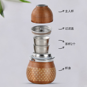 Bamboo Woven Gourd Titanium Teapot Set Portable Outdoor Tea Cup Lightweight Travel Gift - Product Image 4