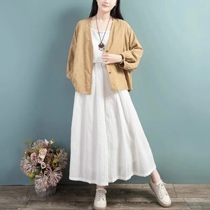 <b>Women's</b> Cotton <b>Linen</b> <b>Cardigan</b> Khaki Solid Color Loose Batwing Sleeve Breathable Outerwear Spring Summer Style - Product Image 4