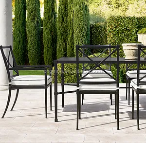 Patio outdoor aluminum dining table and chairs classic X-braces design metal furniture sets