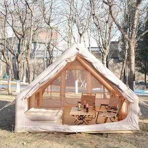 Tente de camping gonflable de luxe beige personnalisée, une chambre, salon, entièrement automatique, portable, utilisation estivale, Oxford - Product Image 1