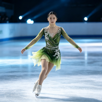 Robe de patinage artistique à col en V, manches longues en maille, dégradé vert, avec anneau de strass blanc au dos, pour compétition et performance