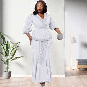 Ensemble jupe et haut élégant pour femmes africaines grandes tailles, orné de perles, tendance - Product Image 2