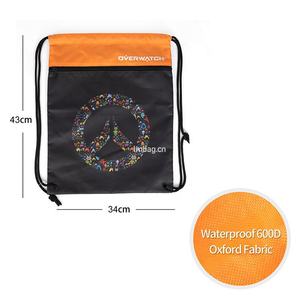 Bolsa de cordón impermeable personalizada con bolsillo, bolsa de cordón Oxford de poliéster 600D - Product Image 2