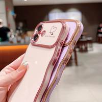 Étui de téléphone de luxe plaqué électrolytiquement avec motif de cœur ondulé et fenêtre large pour appareil photo, doté d'un protecteur d'objectif pour iPhone 17 16 15 14 13 12 Pro Max