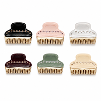 Pince à cheveux personnalisée en acétate, mini pince à cheveux de luxe avec strass pour femmes, dents dorées, OEM ODM, accessoires capillaires en gros
