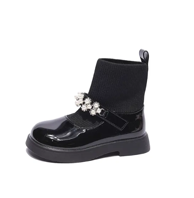 Fashion pearl ankle boots children's baby toddler shoes pvc soft sole 2022 winter girls warm black snow boots