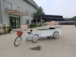 Chariot à café mobile blanc avec auvent, tricycle à 3 roues, chariot de vente de nourriture - Product Image 3