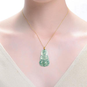 หยกเจไดต์สีน้ำเงินธรรมชาติ จี้หยกพระโพธิสัตว์กวนอิม ทอง 18K เครื่องประดับสำหรับผู้ชายและผู้หญิง ศาสนาพุทธ พร้อมใบรับรอง D339 - Product Image 4
