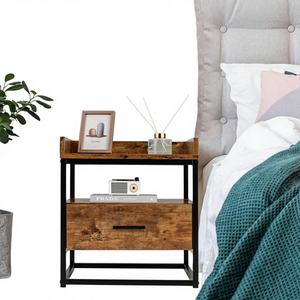 Mesita de Noche Moderna Pequeña de Madera y Metal Convertible con Cajones, Madera Maciza, Venta al por Mayor de Fábrica OEM ODM, Mesa Auxiliar para Dormitorio - Product Image 1