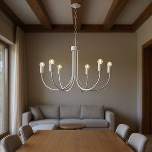 6 Light Metal Chandelier White Pendant Lamp For Home Decor E14 <b>Bulb</b> Base Round Shape Soft Warm White Light - Product Image 2