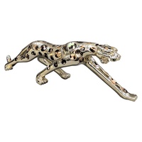 Sculpture en résine décorative, statue d'art pour la maison, chromée avec mosaïque de coquillages, léopard africain en résine, artisanat pour le salon