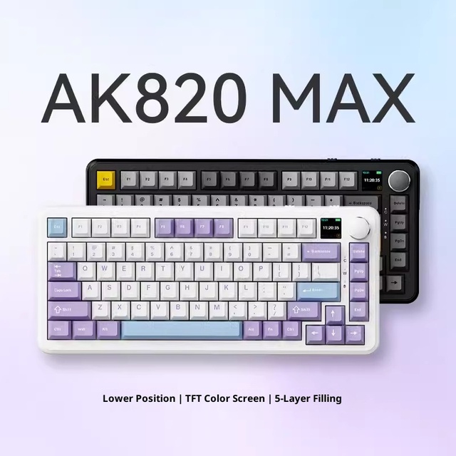 AK820max Tri-Mode Hot-Swappable 2.4Ghz Wireless Full Size 75% Layout Anti-Ghosting E-sports RGB PBT High-Profile Keyboard