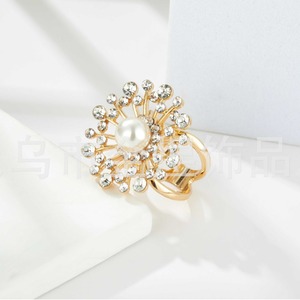 Floral Pearl Rhinestone <b>Ring</b> Gold Tone <b>Crystal</b> Pave Setting Women's Everyday Wear Accessory - Product Image 1