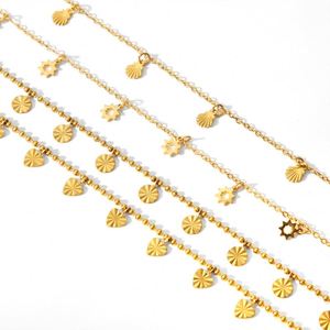 Tobillera redonda de acero inoxidable chapada en oro de 18 quilates para mujer, tobillera minimalista de disco liso, joyería. - Product Image 3