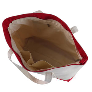 Vente en gros de sacs fourre-tout à bandoulière en toile de coton blancs de grande capacité, multi-poches, avec logo imprimé personnalisé et logo brodé - Product Image 4