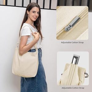 Custom Women's Blank Large Size Canvas Crossbody <b>Tote</b> Shoulder Bag with Open Closure for Outdoor & <b>Travel</b> Use - Product Image 6