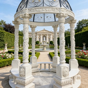 Pavillon en marbre personnalisé de style classique, sculpté à la main, colonne romaine de jardin, gazebo de mariage en pierre blanche - Product Image 2