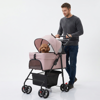 Chariot pliable léger en métal pour chiens et chats avec panier amovible pour les promenades