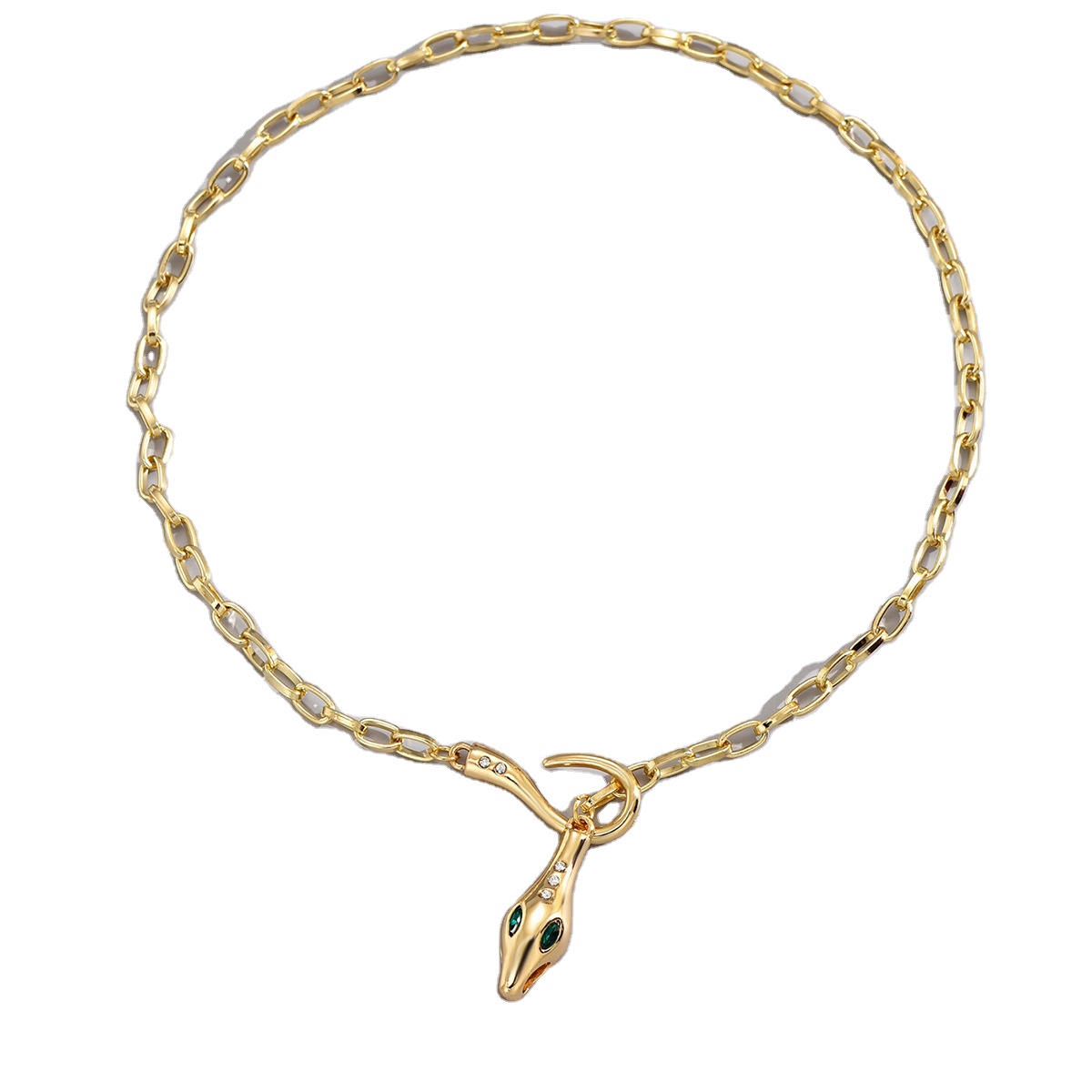 Vintage 14k Gold Metal Snake Shape with Diamonds Necklace