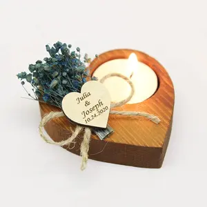 कस्टम छुट्टी सजावट ब्राइडल शावर एहसान शादी अतिथि में एहसान उपहार लकड़ी के दिल के आकार का Tealight मोमबत्ती धारक थोक