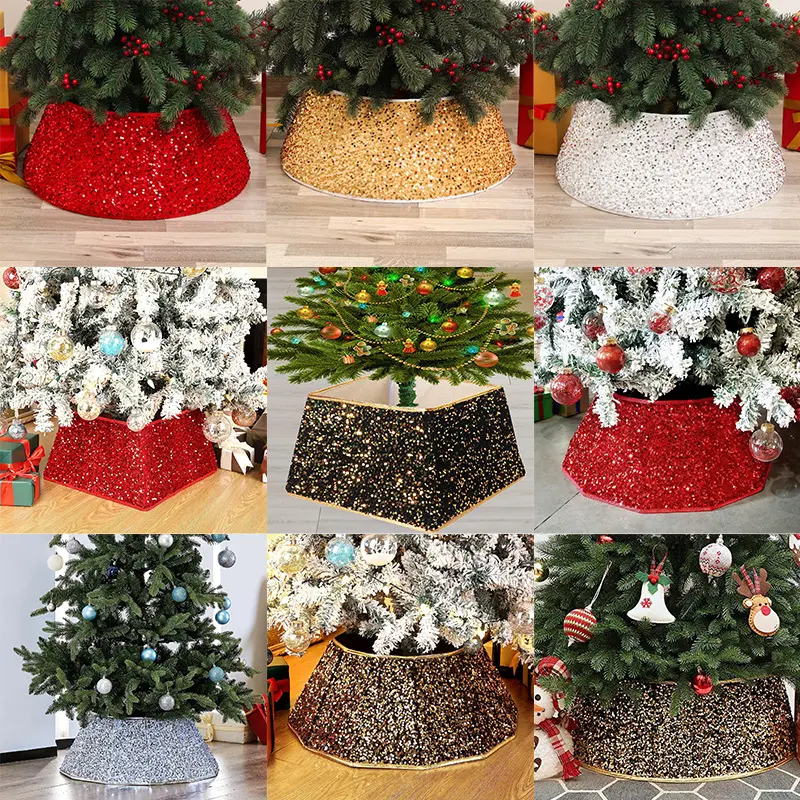 Cây giáng sinh váy handmade Cây giáng sinh váy đứng Bìa Xmas trang trí nội thất bạc vàng đỏ sequin Cây giáng sinh cổ áo