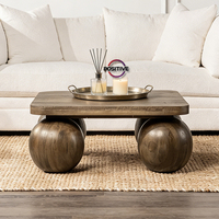 Table basse carrée en bois massif avec pieds ronds et finition grain de bois naturel pour salons rustiques et modernes Mesa De Centro