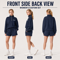 Ensemble short et sweat à demi-zip pour femme avec logo personnalisé imprimé en relief, en tissu éponge 280G, tenue décontractée deux pièces, vente en gros de sweats à capuche zippés
