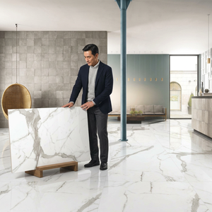 Losas de porcelana digital de alto brillo Statuario White de 900x1800 mm para pisos de lujo en interiores. - Product Image 3