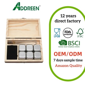 Addreen Pierres à whisky écologiques en acier inoxydable 304, lot de 6, réutilisables, accessoires de bar, meilleur cadeau pour hommes - Product Image 1