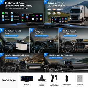 מסך מגע CarPlay בגודל 10.26 אינץ', מצלמת דרך כפולה קדמית 4K ואחורית 1080P, מערכת אנדרואיד אוטו, ניווט GPS, בלוטות', מערכת סטריאו לרכב - Product Image 2