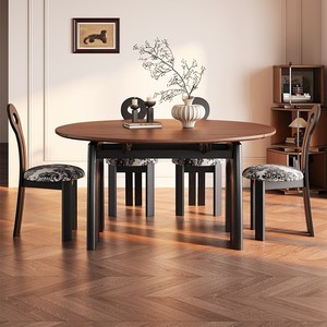 Vintage Style Solid Wood <b>Folding</b> Round <b>Dining</b> <b>Table</b> Convertible Extendable For Home Small Apartments - Product Image 3