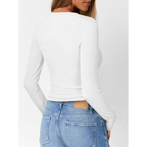 Suéter Henley de Manga Larga para Mujer, Cuello Redondo, Botones al Frente, Tejido Suave, Informal y Elegante - Product Image 4