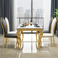 Table et chaises de salle à manger en marbre de luxe léger, combinaison simple et moderne, petite table rectangulaire pour salon familial