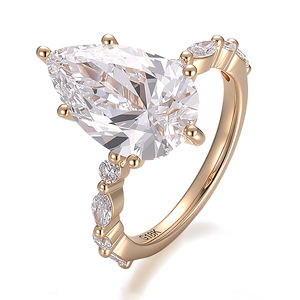 Bague en diamant de laboratoire taille poire 4 carats DEF VVS, or jaune massif 18k 14k, bijoux personnalisés pour mariage, fiançailles, cadeau pour femme - Product Image 1