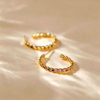 Boucles d'oreilles pendantes en cuivre plaqué or 18 carats, forme C torsadée, zircon multicolore, délicates et tendance, cadeau pour femme