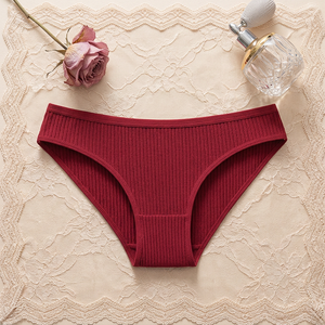 Braguitas de Algodón Acanalado para Mujer, Cómodas, Transpirables, de Tiro Medio, Color Liso, Uso Diario, Venta al por Mayor - Product Image 4