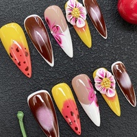 Faux ongles en acrylique épais faits à la main, design exquis (Stiletto/Carré/Cercueil), 10 pièces, vente en gros, ongles artificiels sculptés en gel UV