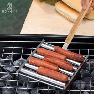Supports à hot-dogs en acier inoxydable Conception à rouleaux Accessoires de barbecue Poignée de gril à saucisses Push-pull Facile à nettoyer - Product Image 5