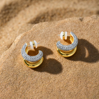 Boucles d'oreilles créoles double rangée en laiton plaqué or 18 carats, micro-pavé de zirconiums cubiques, double bande, style Huggie, pour femme