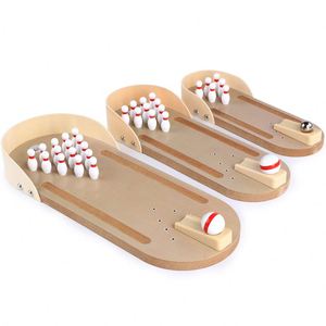Premium Wood Home Office <b>Desk</b> Tabletop Toys Stress Relief Toy Wooden <b>Mini</b> Bowling Game - Product Image 1
