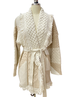 Nouvelle Collection Hiver : Cardigan en Maille Cachemire à Manches Longues avec Pompons Style Bohème