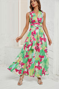 Abito lungo stampato floreale <span class=keywords><strong>con</strong></span> lacci Modulare da donna <span class=keywords><strong>vestiti</strong></span> <span class=keywords><strong>con</strong></span> stampa verde abiti Sexy per abiti da donna - Product Image 5