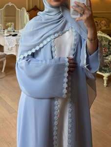 Nouvelle Abaya Loriya 2026 en tissu Nida avec dentelle florale, vêtements islamiques pour femmes, Abaya ouverte, cardigan pour femmes musulmanes avec hijab - Product Image 2
